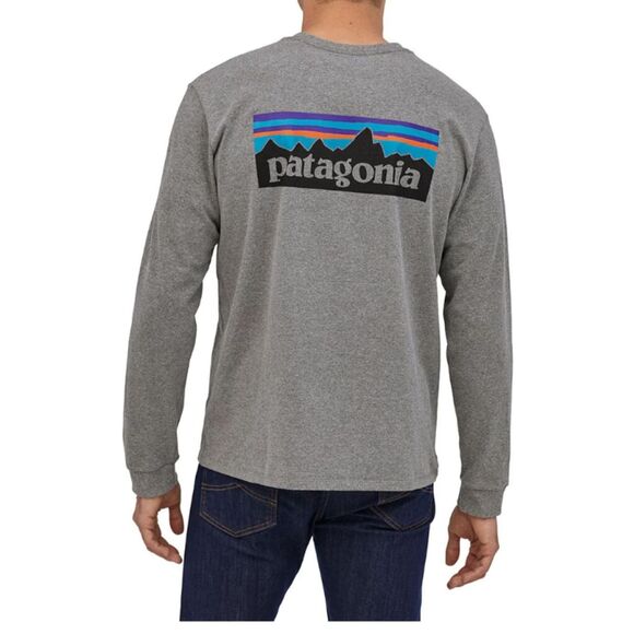 Men Patagonia P-6 Logo Responsibility Long Sleeve Shirt in Light Gray Size Small - Picture 1 of 8